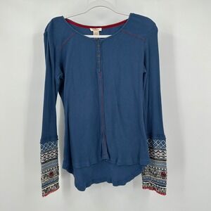 Sundance Womens Boho Top Size M Waffle Knit Henley Festival Artisan Thermal